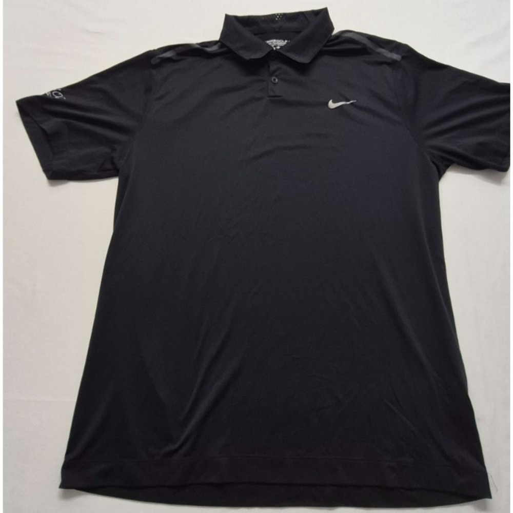 Nike Golf Tour Performance Polo XL Black Dri-Fit Gray Stripe Fallen Oaks Logo